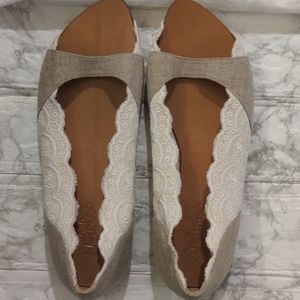 Maloles Spain Open Toe Eyelet Linen Flats
